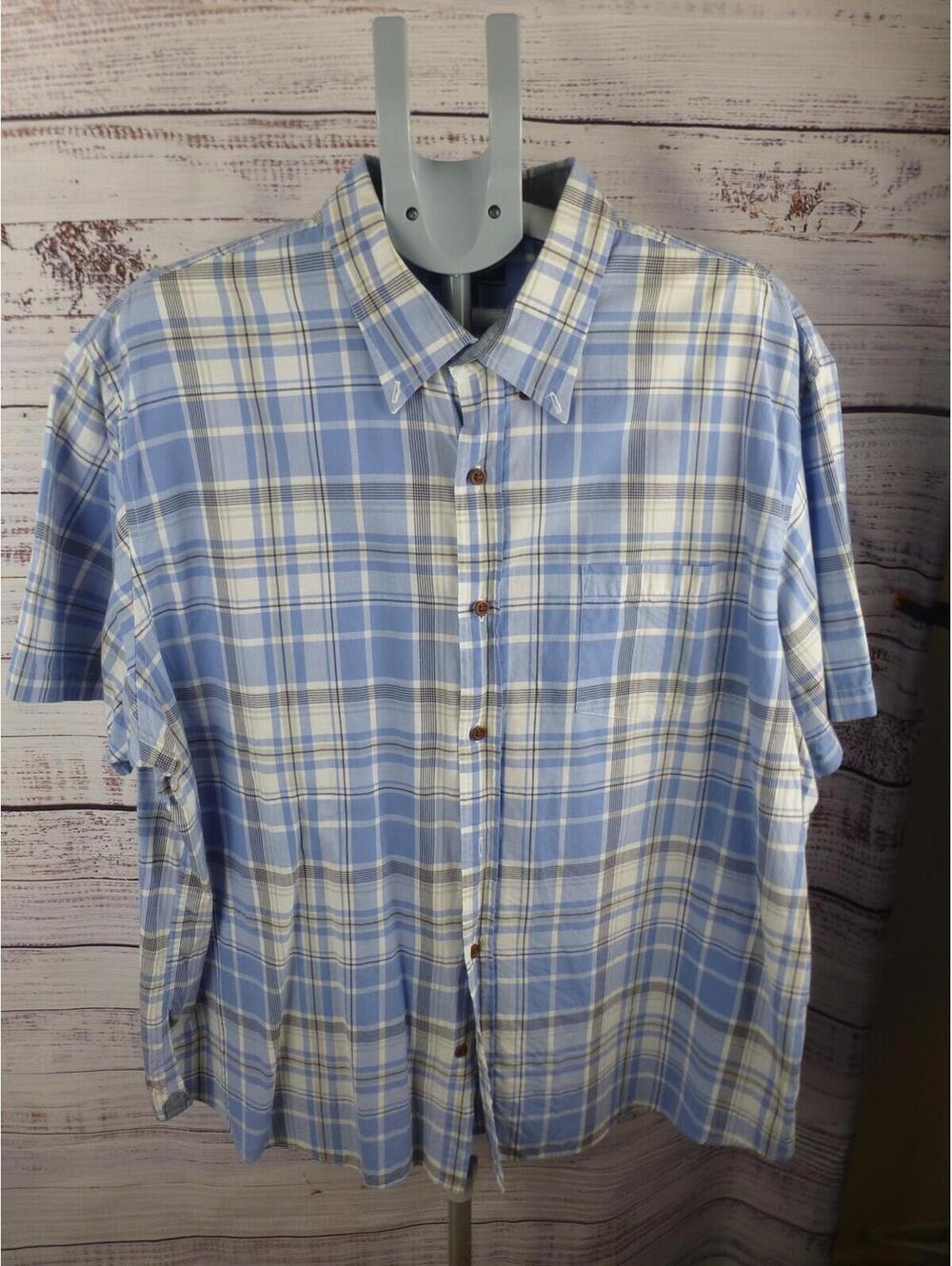 Lands' End Men's XXL Traditional Fit Blue Plaid Short Sleeve Button Down K2